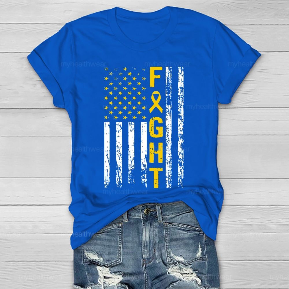 Fight Gold Ribbon Flag Star   Healthwear T-shirt