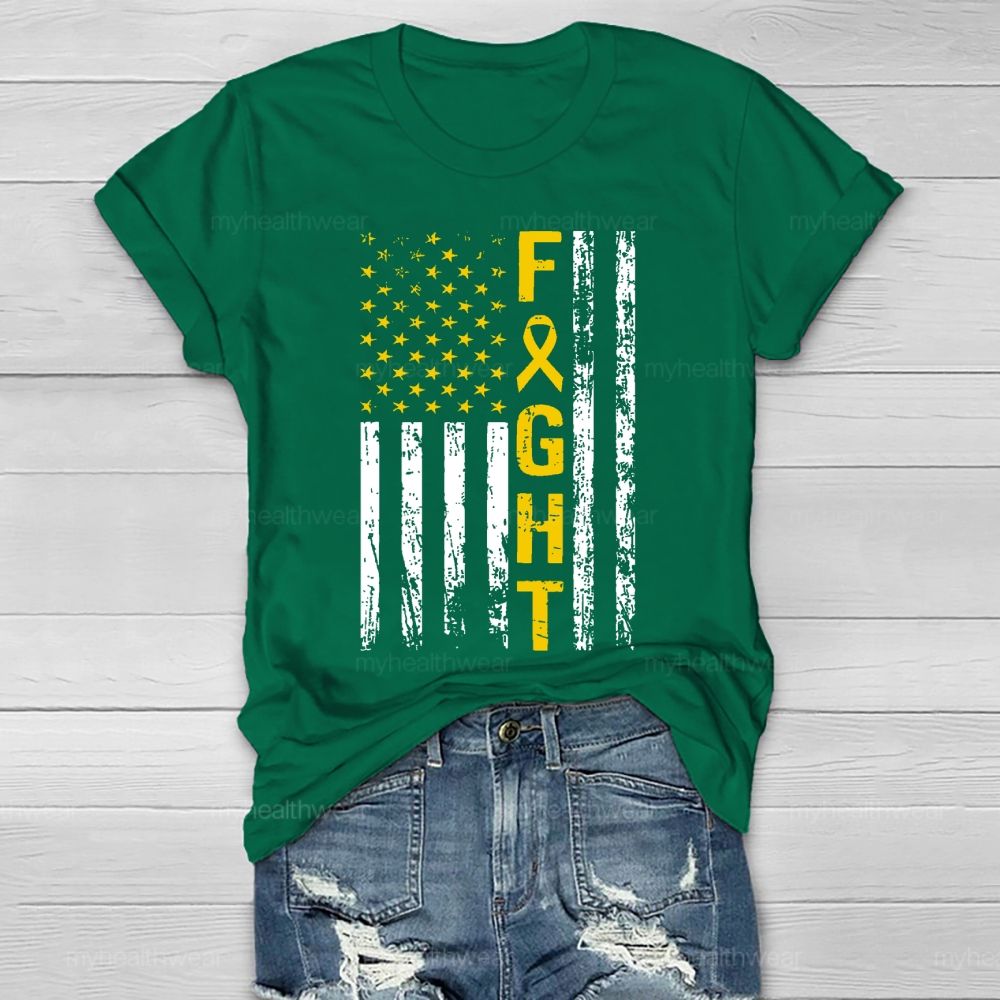 Fight Gold Ribbon Flag Star   Healthwear T-shirt