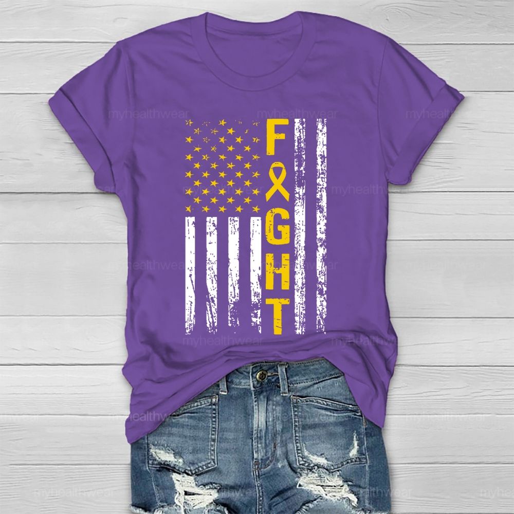 Fight Gold Ribbon Flag Star   Healthwear T-shirt