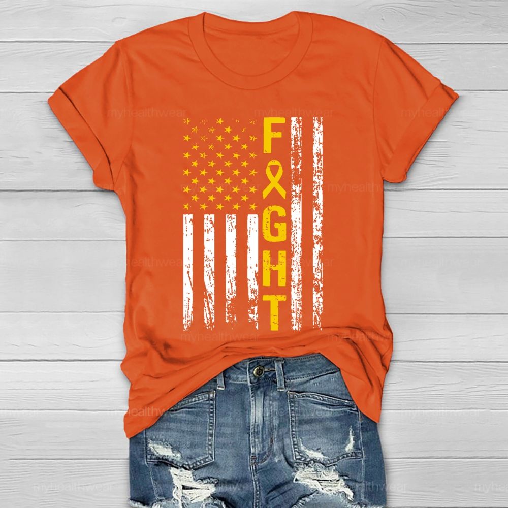 Fight Gold Ribbon Flag Star   Healthwear T-shirt