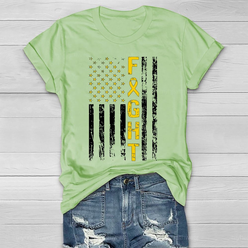 Fight Gold Ribbon Flag Star   Healthwear T-shirt