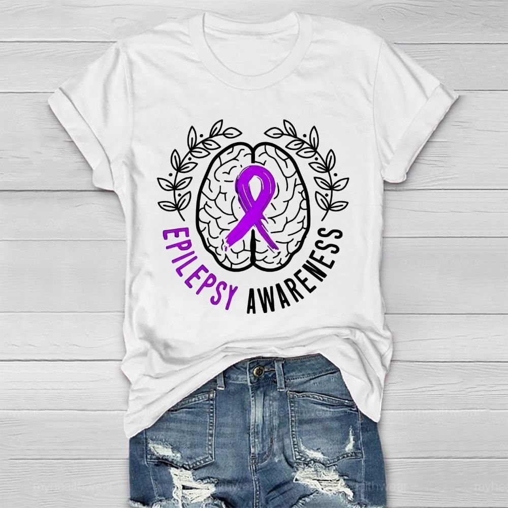 Epilepsy Awareness Purple Ribbon Brain Healthwear T-shirt