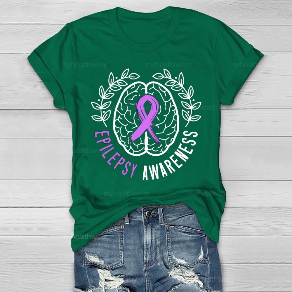 Epilepsy Awareness Purple Ribbon Brain Healthwear T-shirt