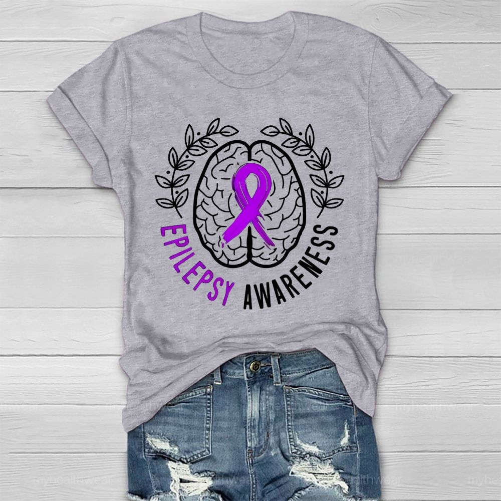 Epilepsy Awareness Purple Ribbon Brain Healthwear T-shirt
