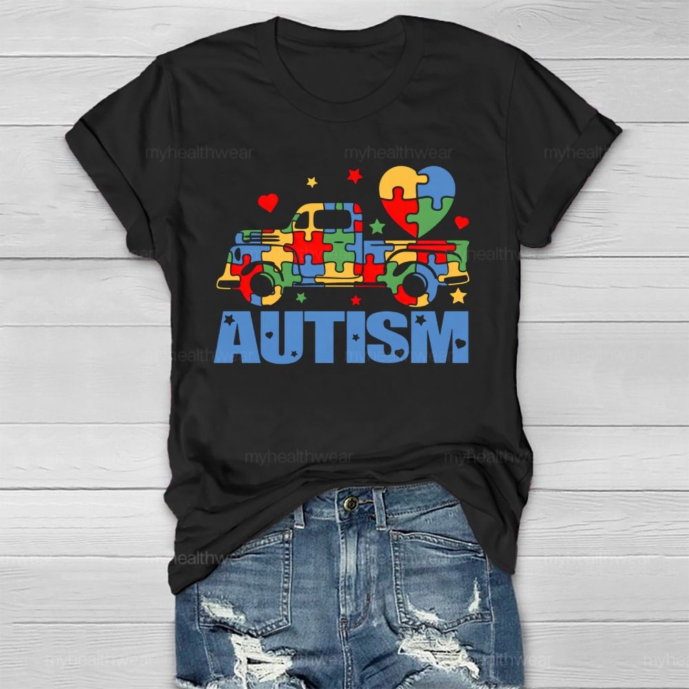 Autism Puzzle Car  Star Healthwear T-shirt