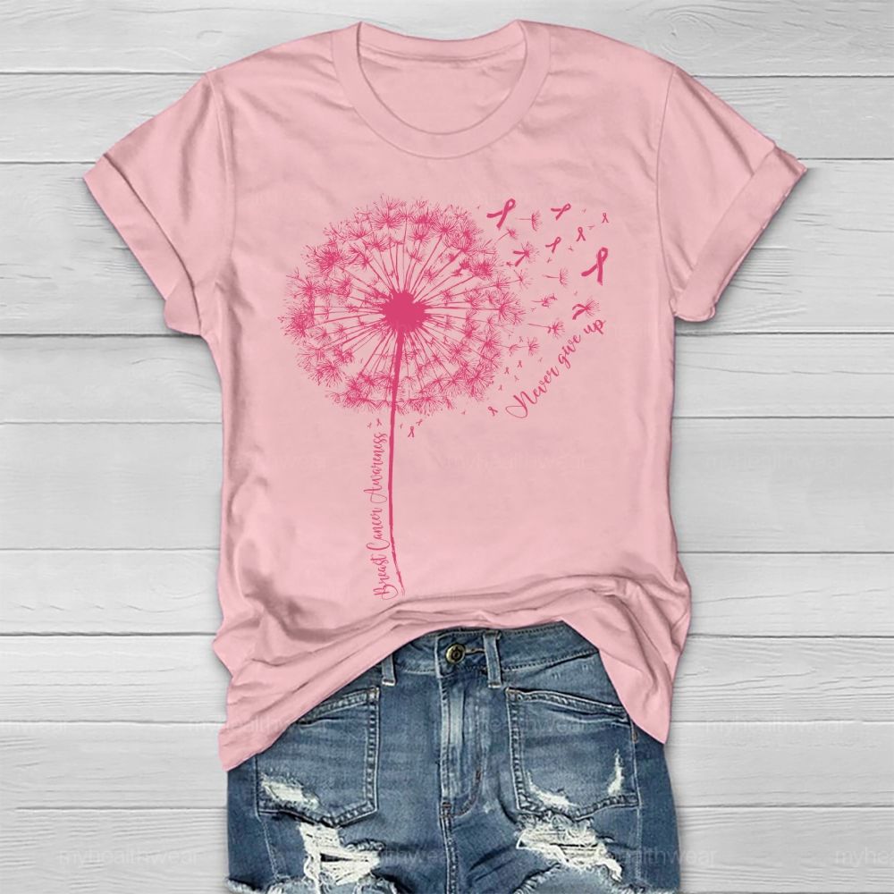 Breast Cancer Awareness   Never Give Up Healthwear T-shirt