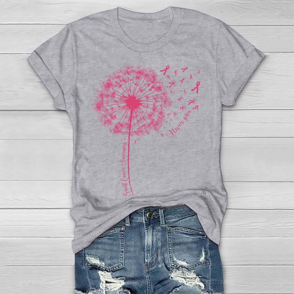 Breast Cancer Awareness   Never Give Up Healthwear T-shirt