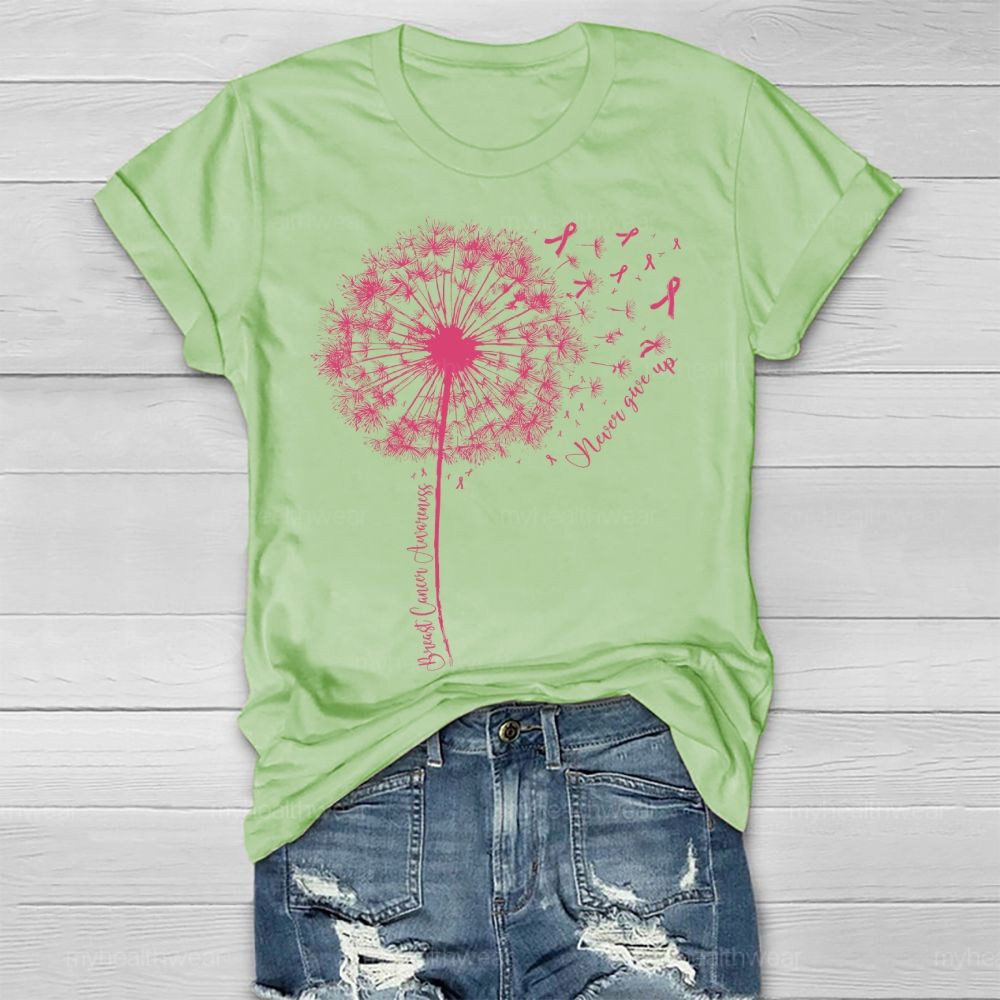 Breast Cancer Awareness   Never Give Up Healthwear T-shirt
