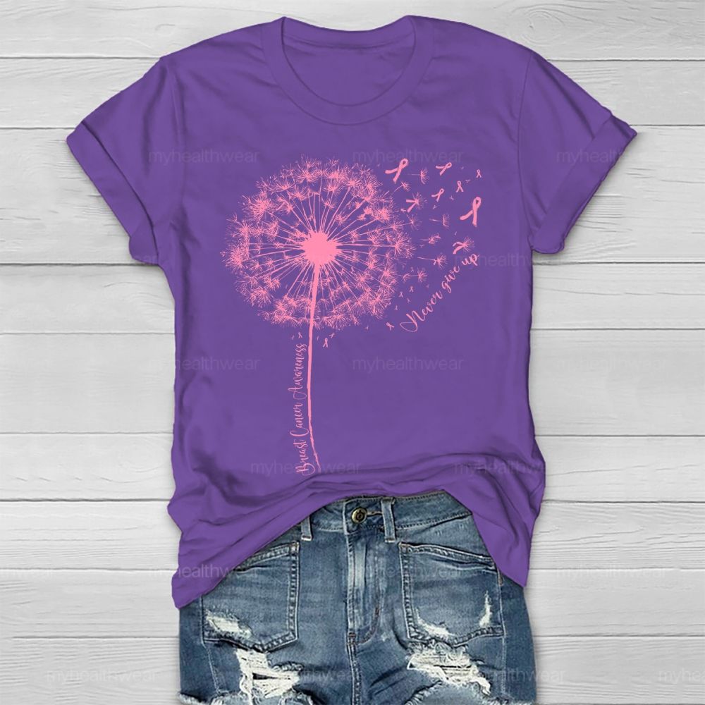 Breast Cancer Awareness   Never Give Up Healthwear T-shirt
