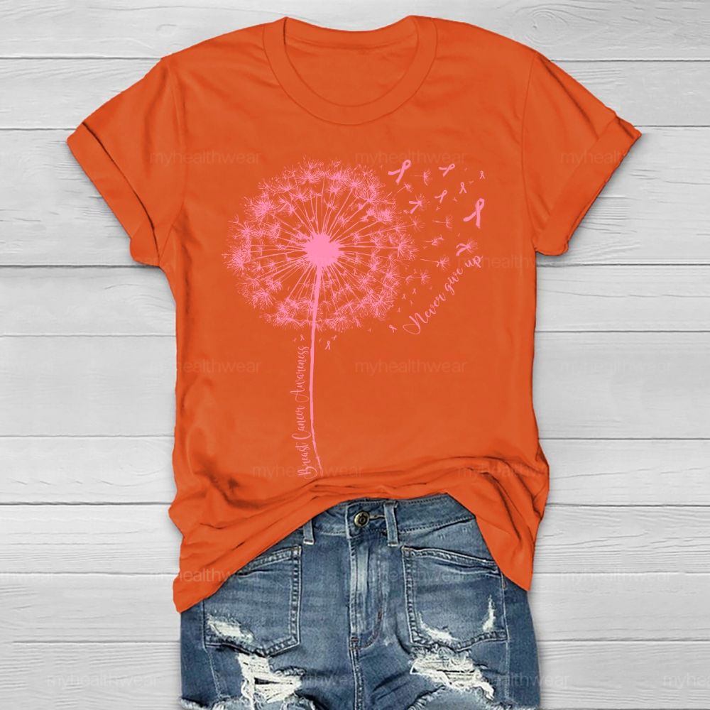 Breast Cancer Awareness   Never Give Up Healthwear T-shirt