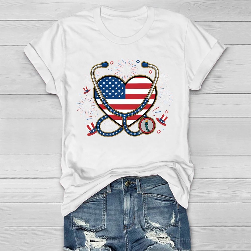 Stethoscope Nurse Independence Day Healthwear T-shirt