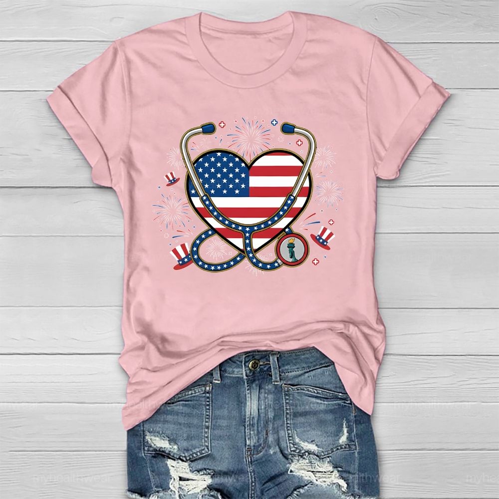 Stethoscope Nurse Independence Day Healthwear T-shirt