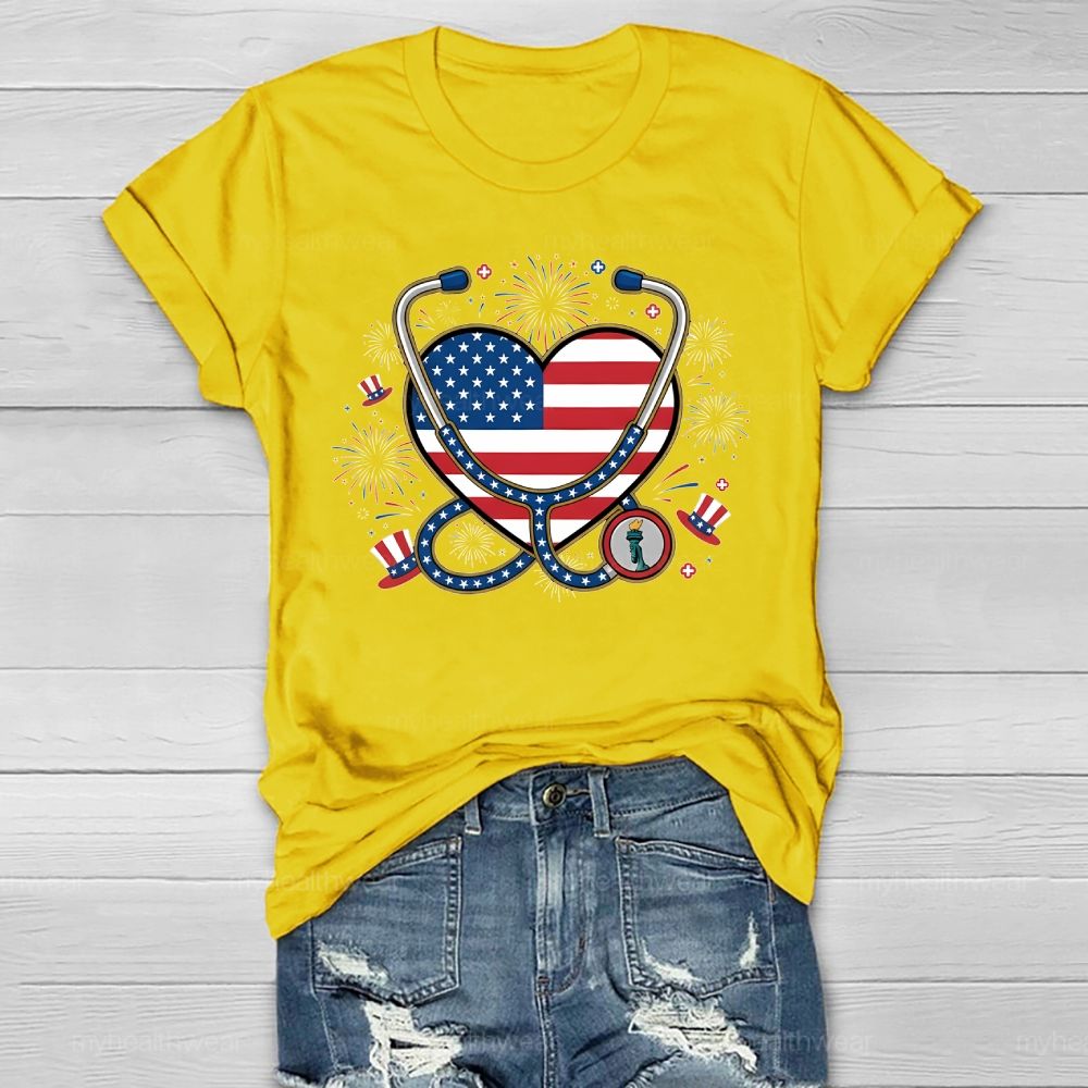 Stethoscope Nurse Independence Day Healthwear T-shirt