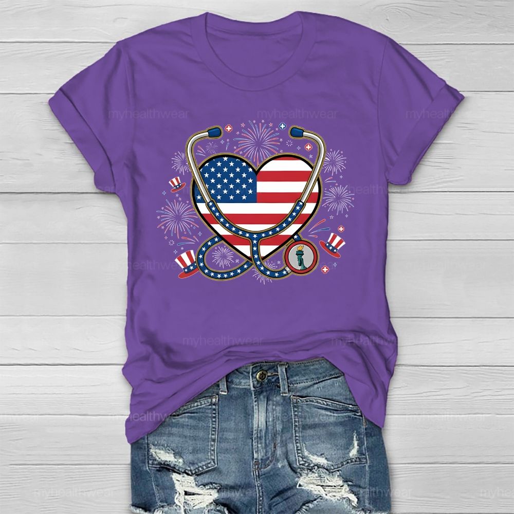 Stethoscope Nurse Independence Day Healthwear T-shirt