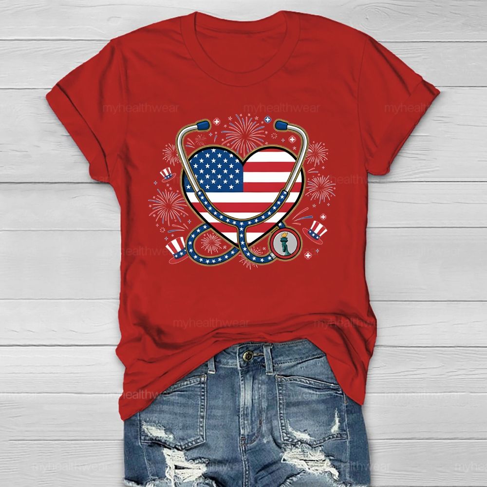 Stethoscope Nurse Independence Day Healthwear T-shirt