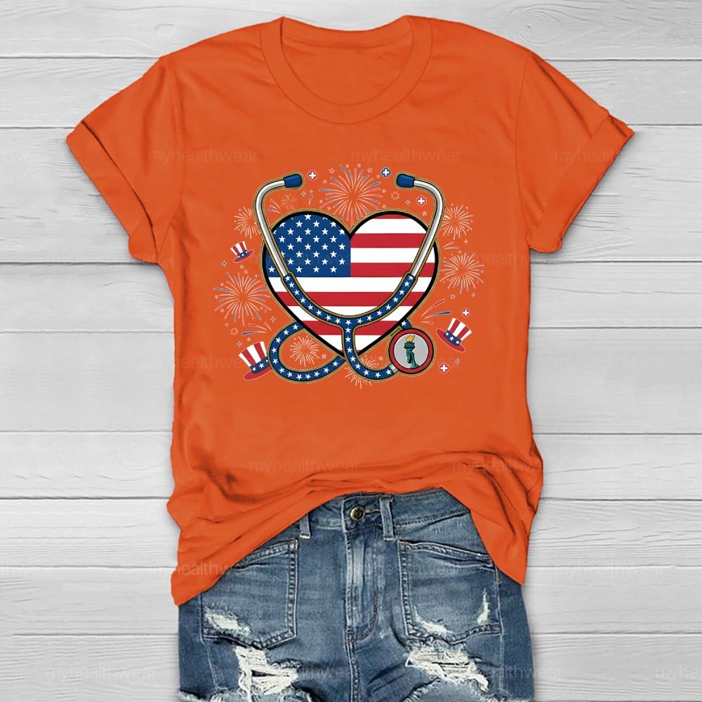 Stethoscope Nurse Independence Day Healthwear T-shirt