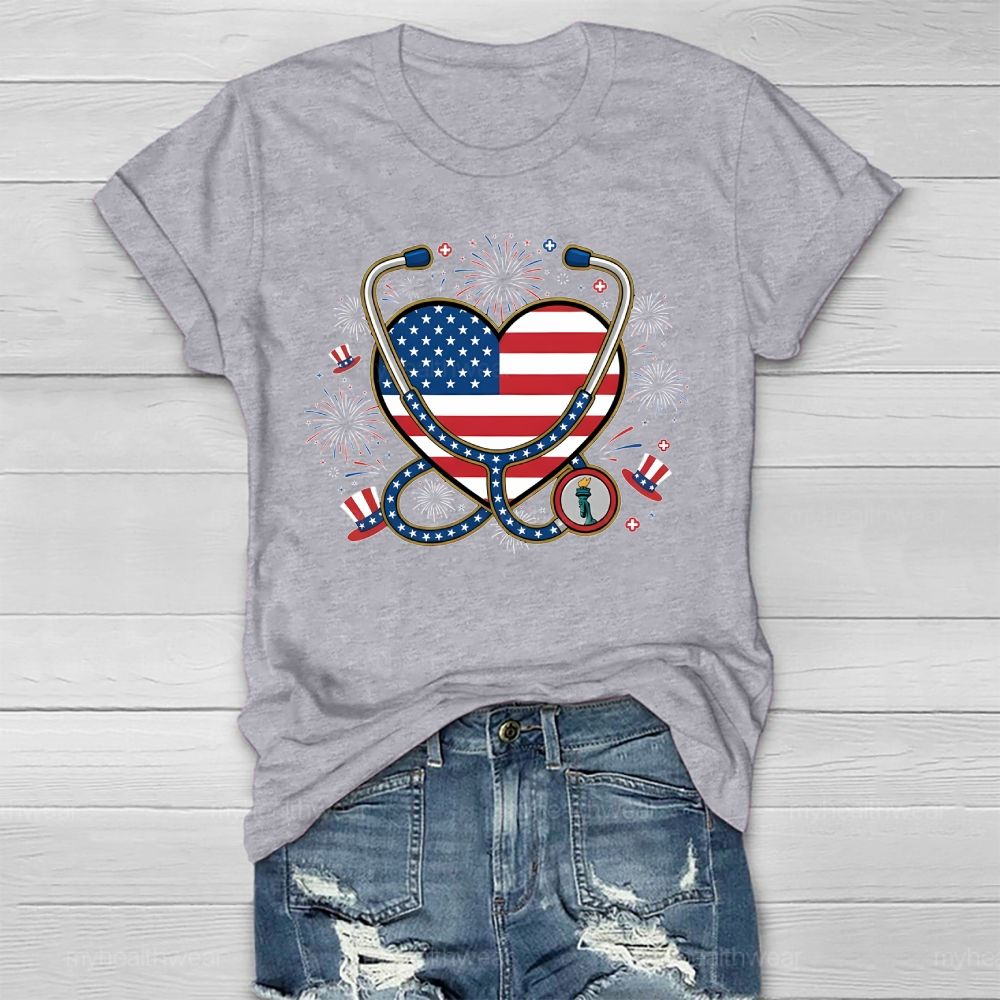 Stethoscope Nurse Independence Day Healthwear T-shirt