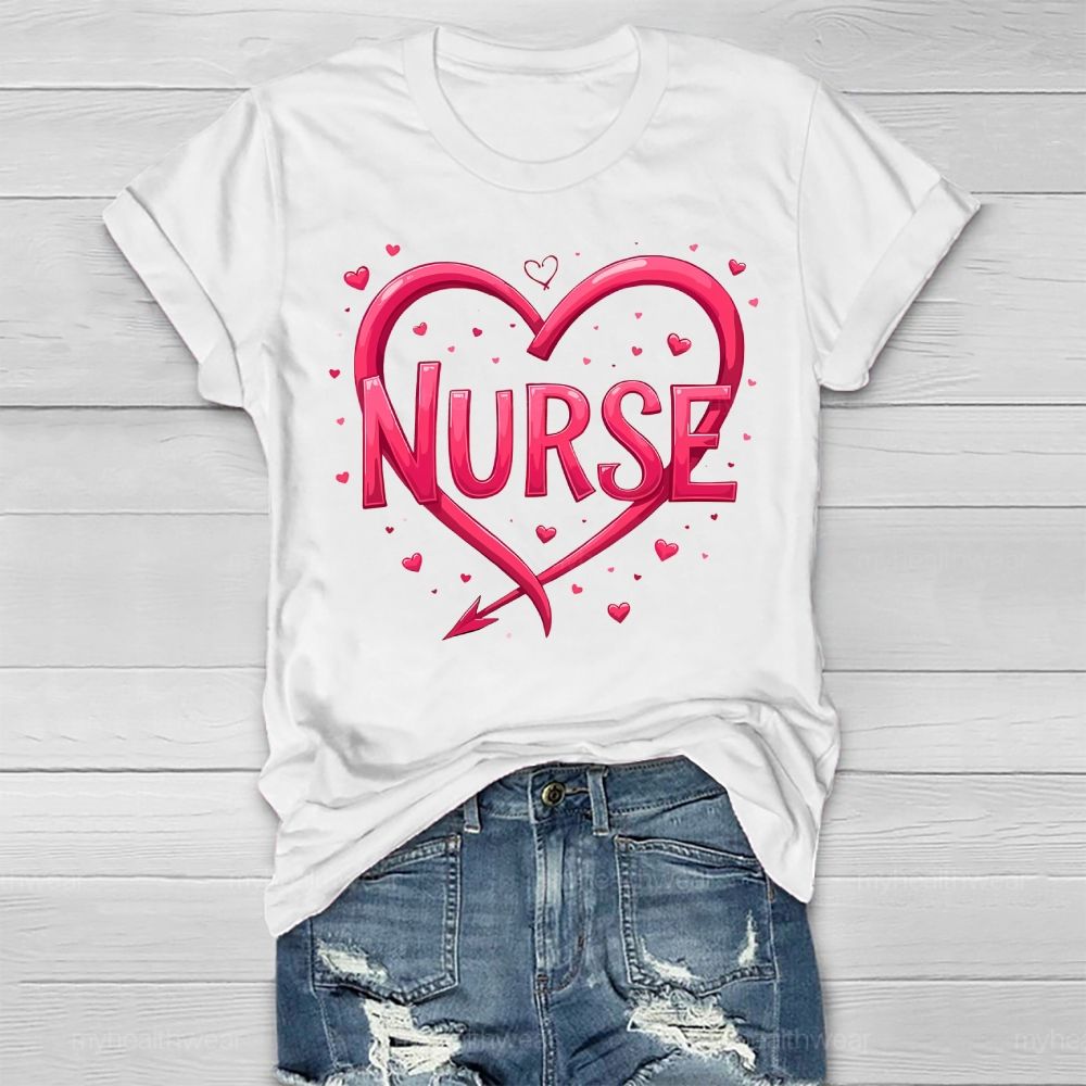 Nurse Pink Heart Healthwear T-shirt