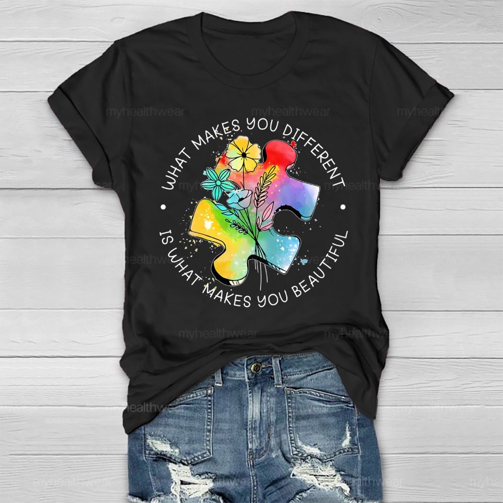 What Makes You Different Is What Makes You Beautiful Flower Puzzle Healthwear T-shirt