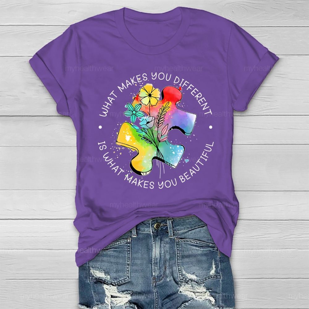 What Makes You Different Is What Makes You Beautiful Flower Puzzle Healthwear T-shirt