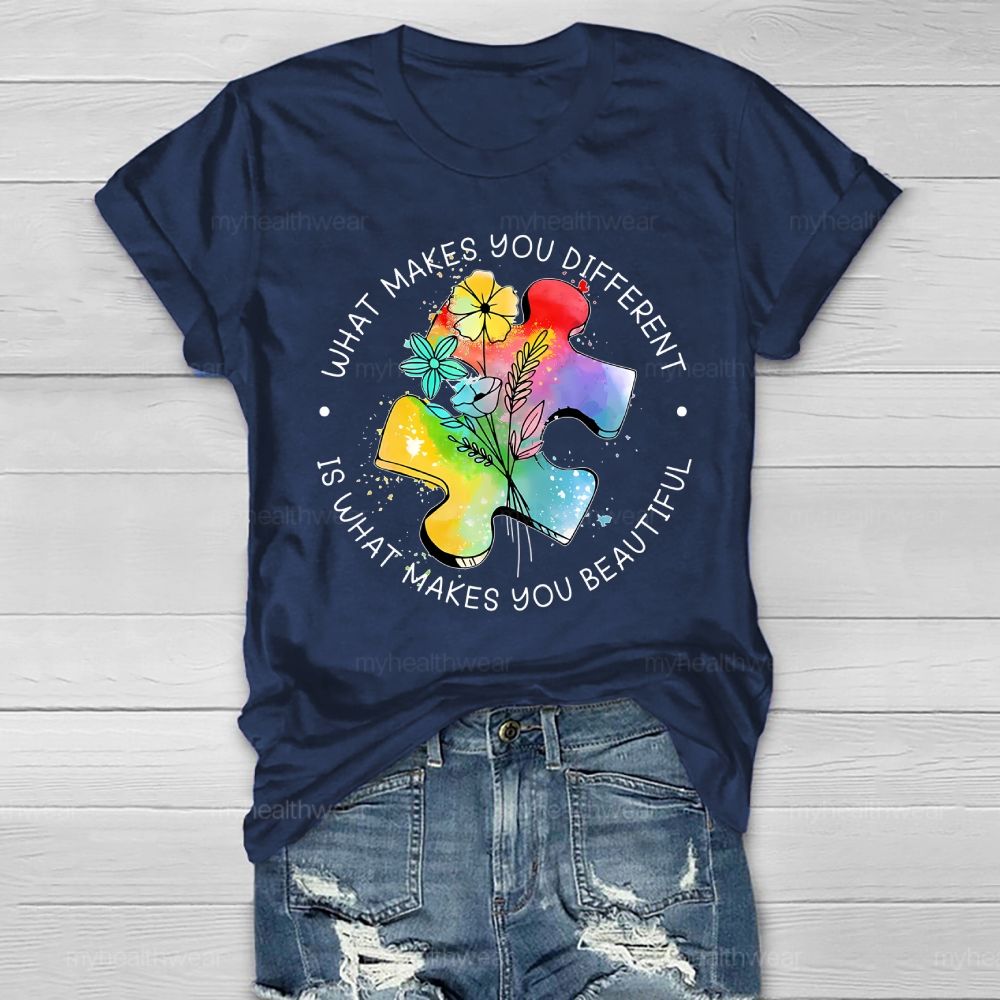 What Makes You Different Is What Makes You Beautiful Flower Puzzle Healthwear T-shirt