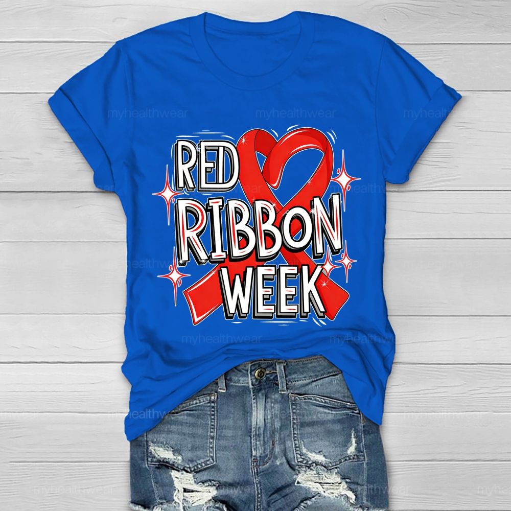 Red Ribbon Week Red Ribbon Letters Healthwear T-shirt