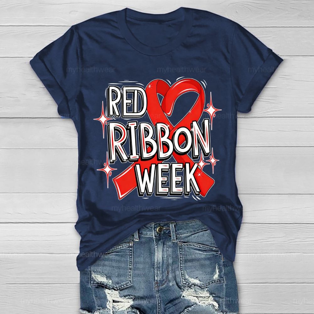 Red Ribbon Week Red Ribbon Letters Healthwear T-shirt