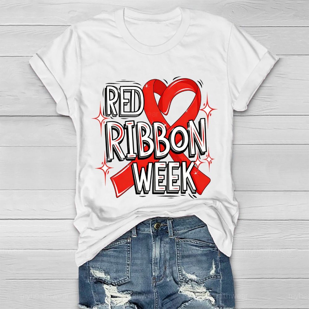 Red Ribbon Week Red Ribbon Letters Healthwear T-shirt