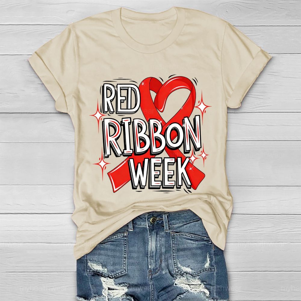 Red Ribbon Week Red Ribbon Letters Healthwear T-shirt