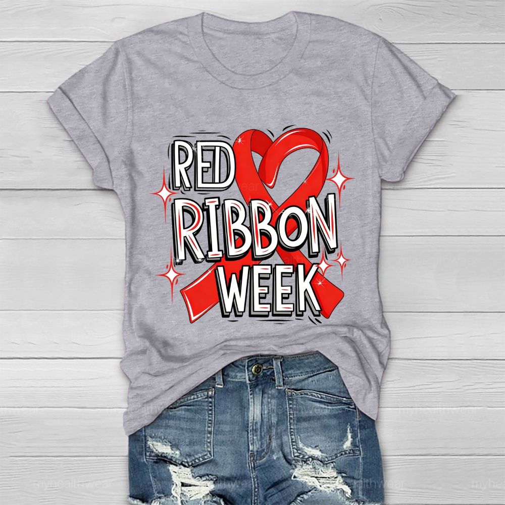 Red Ribbon Week Red Ribbon Letters Healthwear T-shirt
