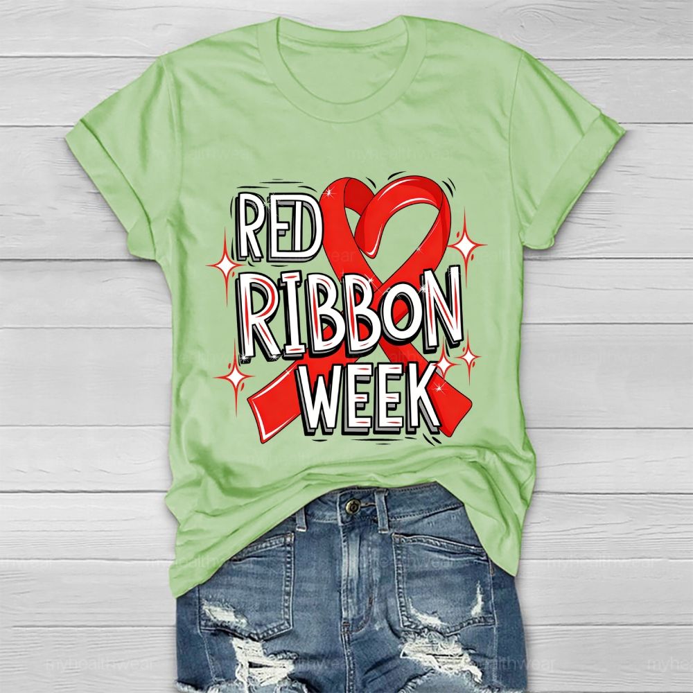 Red Ribbon Week Red Ribbon Letters Healthwear T-shirt