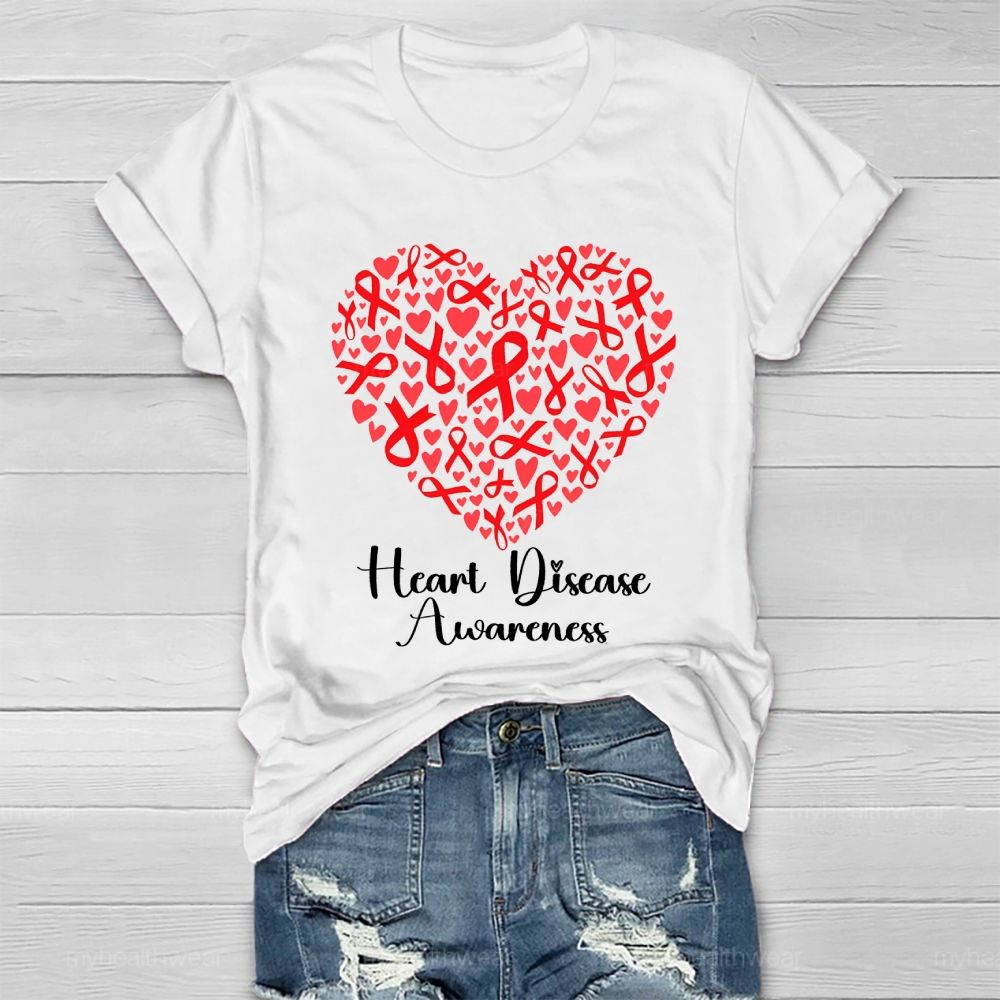 Heart Disease Awareness Red Ribbon Love Healthwear T-shirt