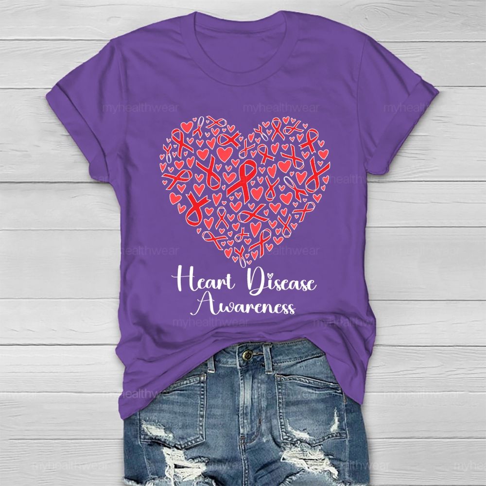 Heart Disease Awareness Red Ribbon Love Healthwear T-shirt