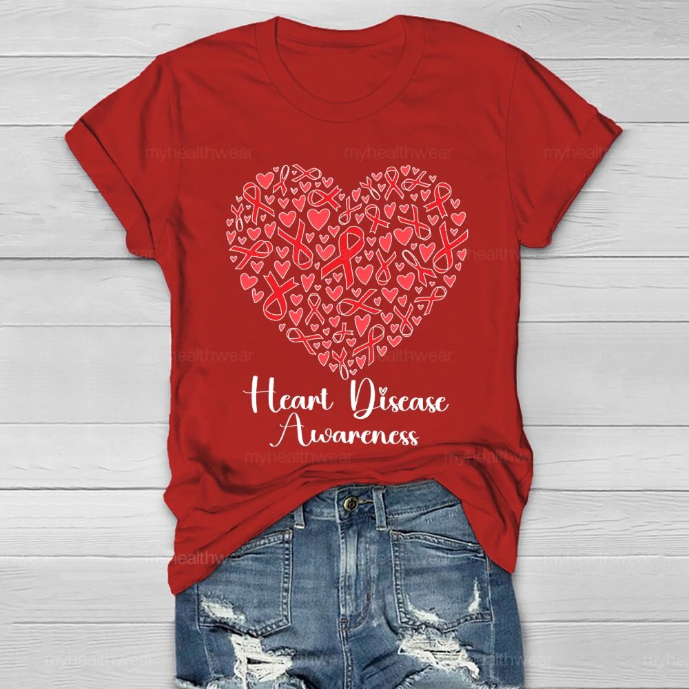 Heart Disease Awareness Red Ribbon Love Healthwear T-shirt