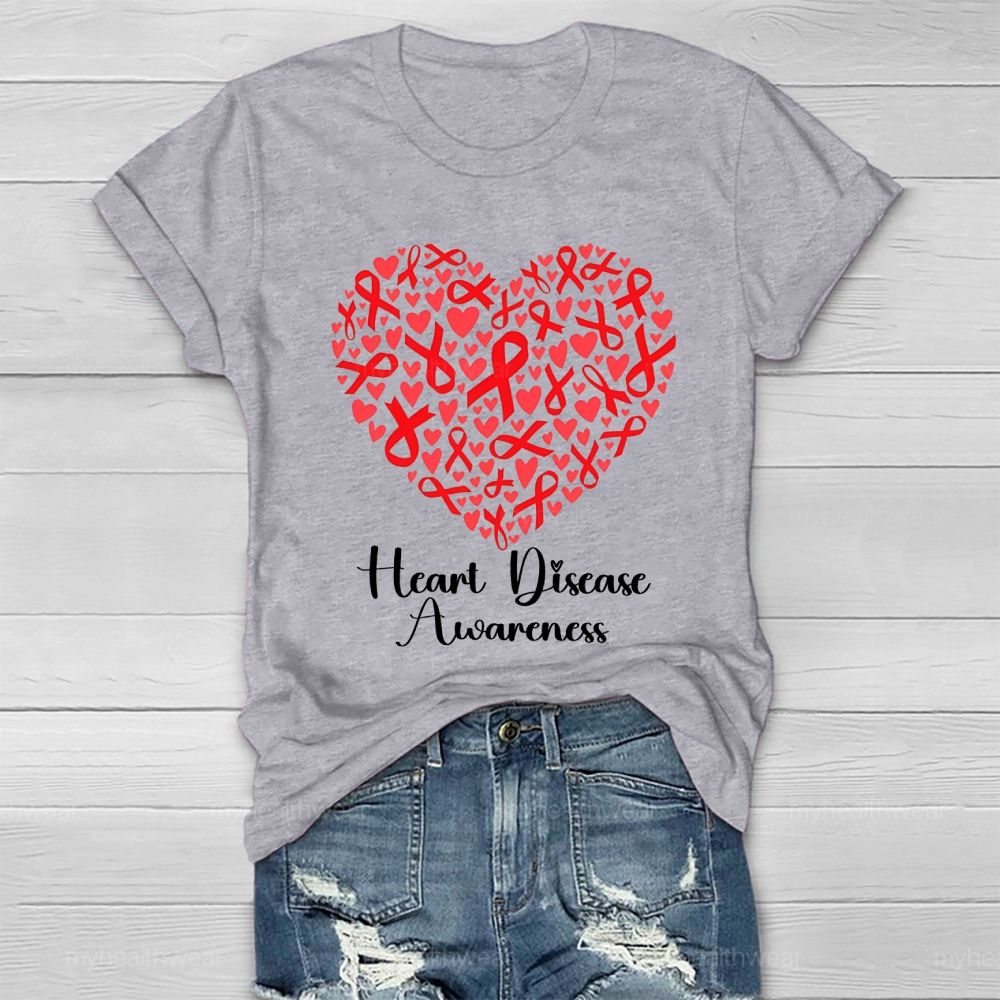 Heart Disease Awareness Red Ribbon Love Healthwear T-shirt