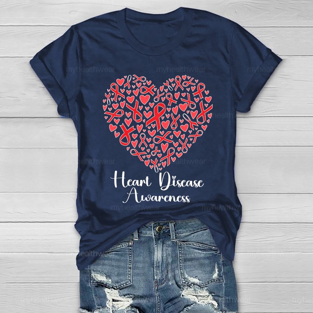 Heart Disease Awareness Red Ribbon Love Healthwear T-shirt