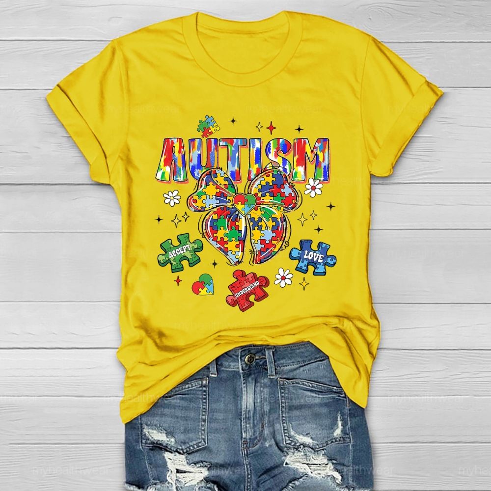 Autism Puzzle Ribbon Bow Healthwear T-shirt