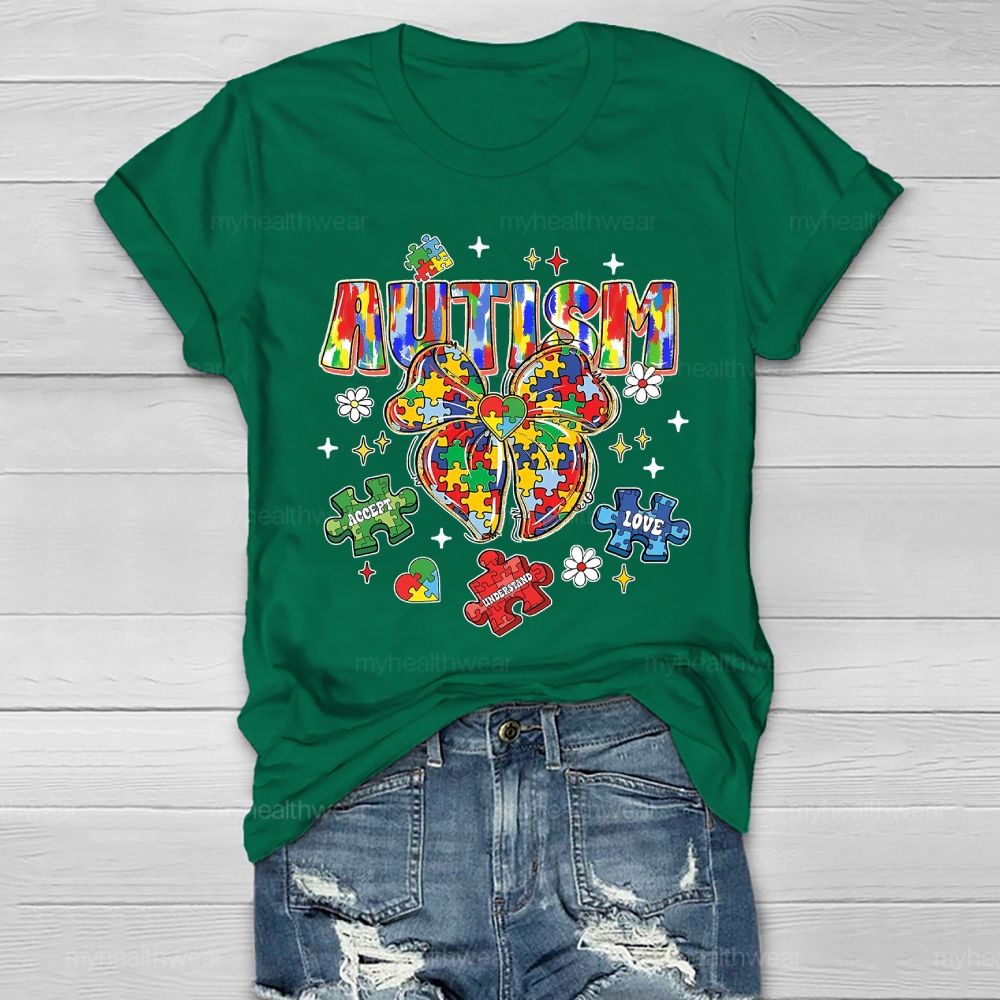 Autism Puzzle Ribbon Bow Healthwear T-shirt