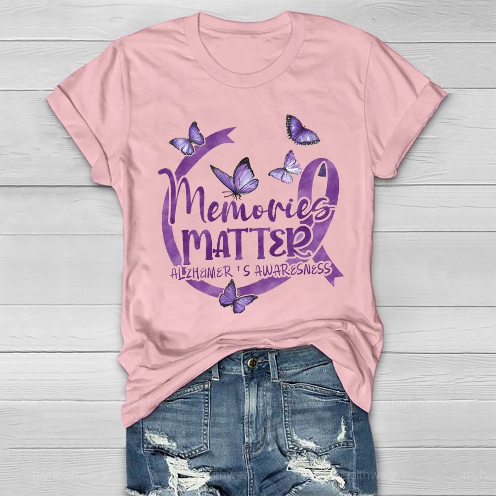 Memories Matter Alzheimer's Awareness Purple Butterfly Ribbon Healthwear T-shirt