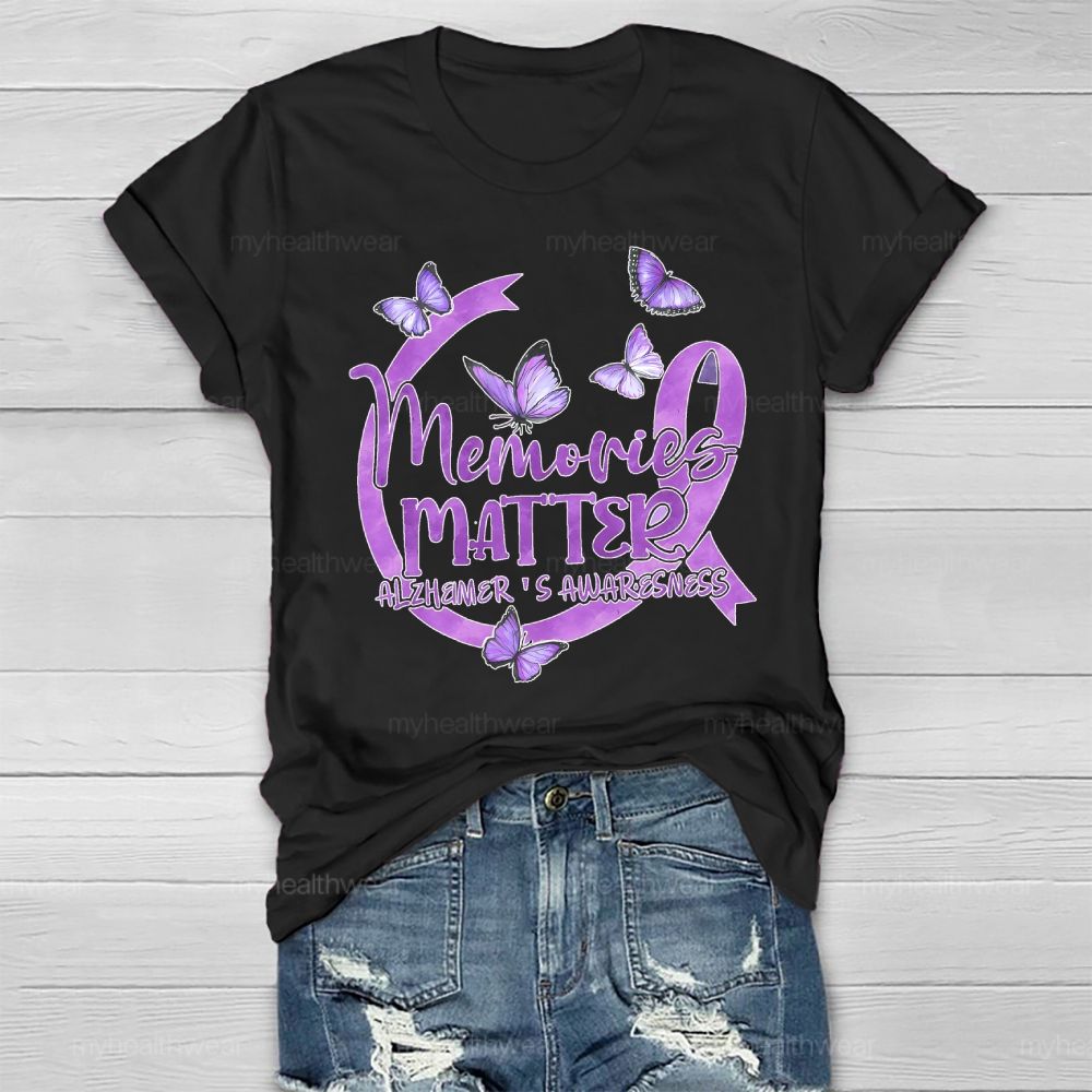 Memories Matter Alzheimer's Awareness Purple Butterfly Ribbon Healthwear T-shirt