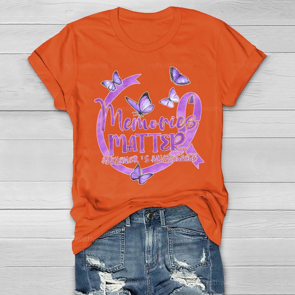 Memories Matter Alzheimer's Awareness Purple Butterfly Ribbon Healthwear T-shirt
