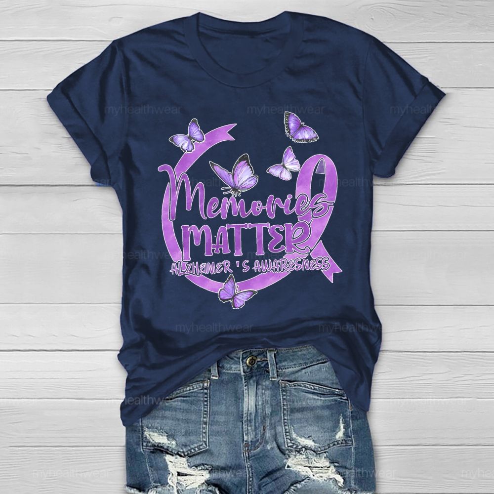 Memories Matter Alzheimer's Awareness Purple Butterfly Ribbon Healthwear T-shirt
