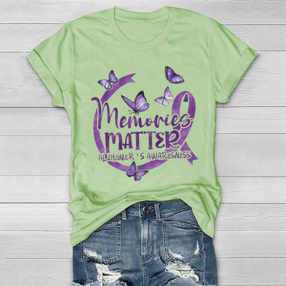 Memories Matter Alzheimer's Awareness Purple Butterfly Ribbon Healthwear T-shirt