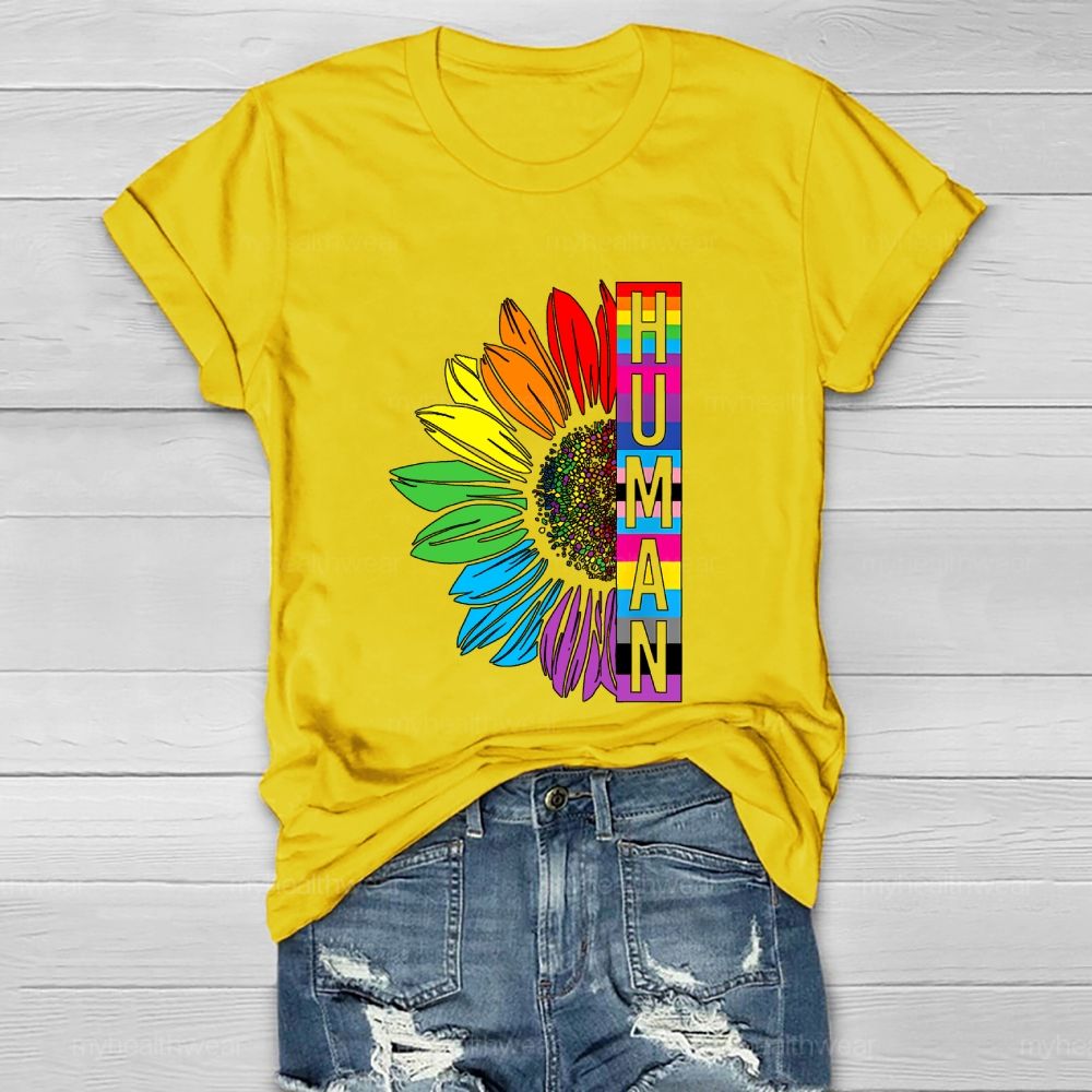 Human Rainbow Sunflower Healthwear T-shirt