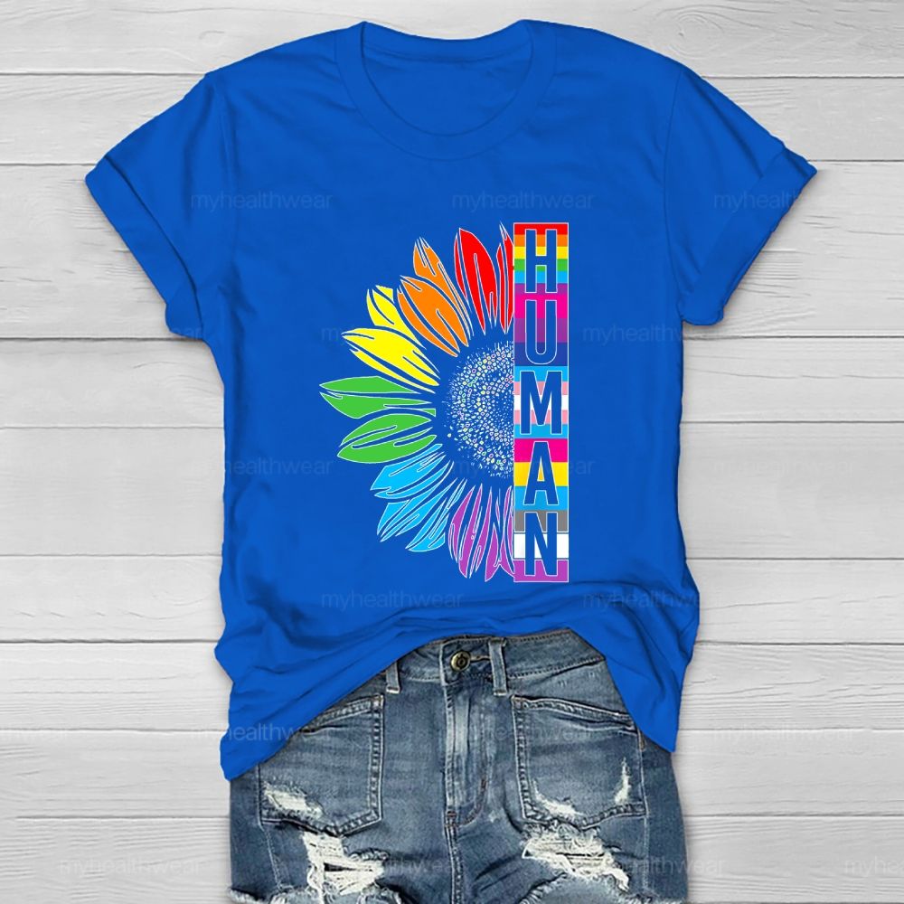 Human Rainbow Sunflower Healthwear T-shirt