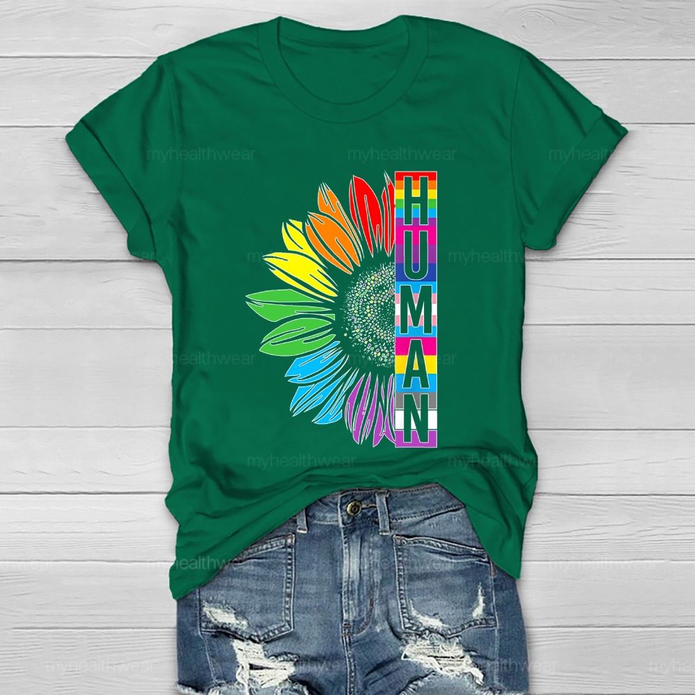 Human Rainbow Sunflower Healthwear T-shirt