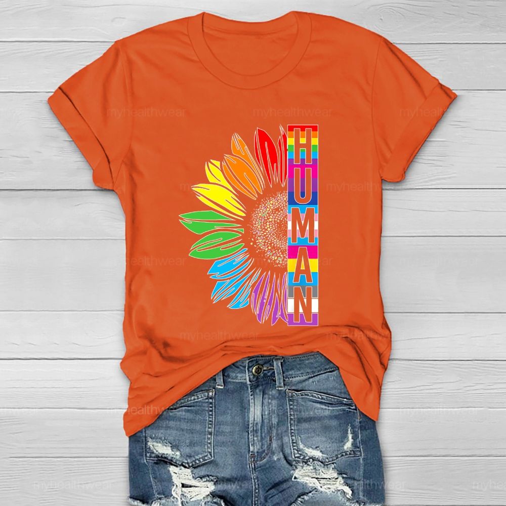 Human Rainbow Sunflower Healthwear T-shirt
