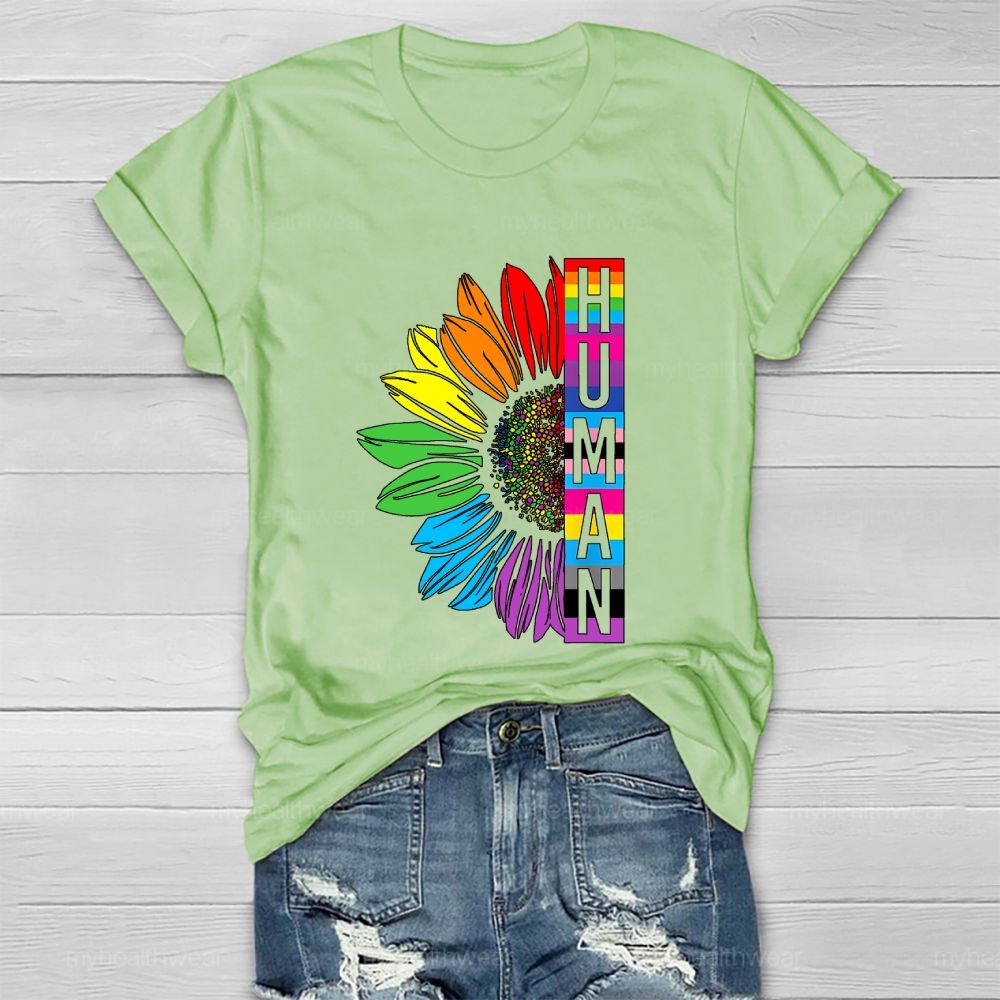 Human Rainbow Sunflower Healthwear T-shirt