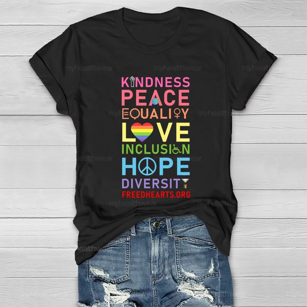 Kindness Peace Equality Love Hope Diversity Colorful Heart Healthwear T-shirt