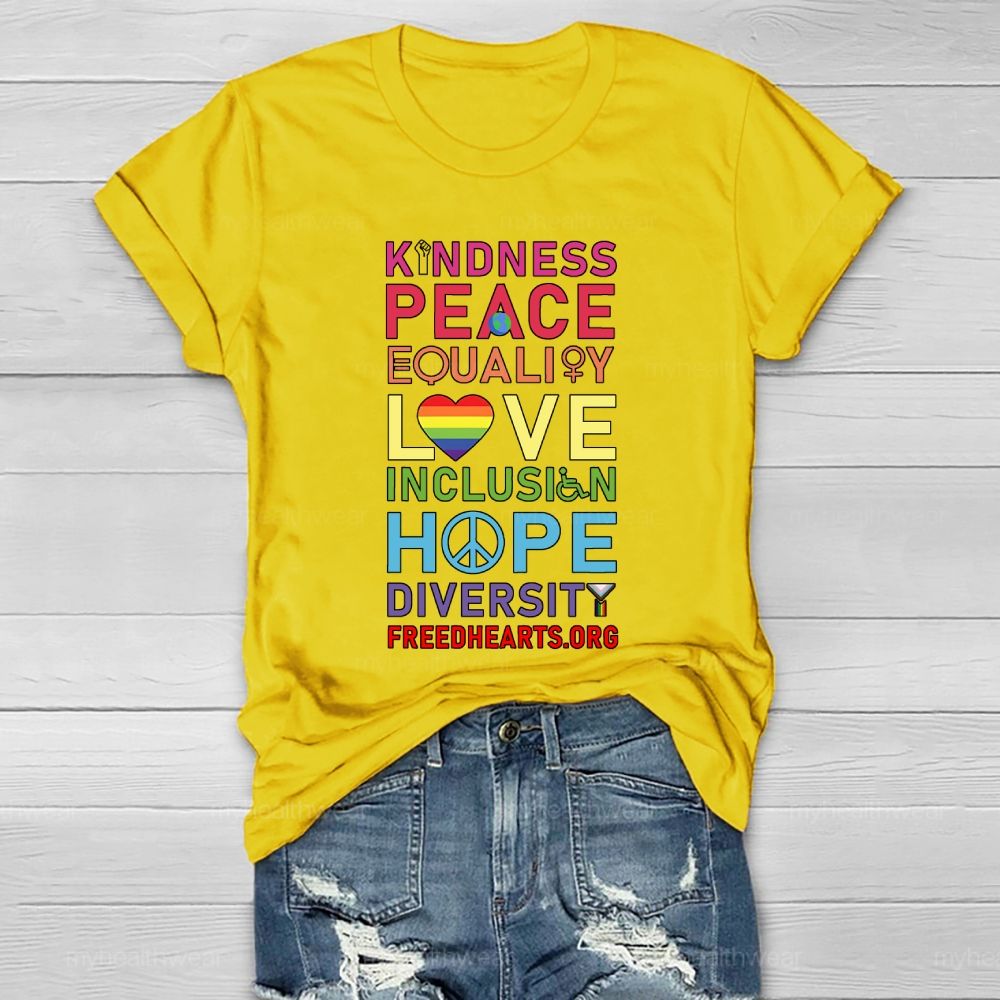 Kindness Peace Equality Love Hope Diversity Colorful Heart Healthwear T-shirt